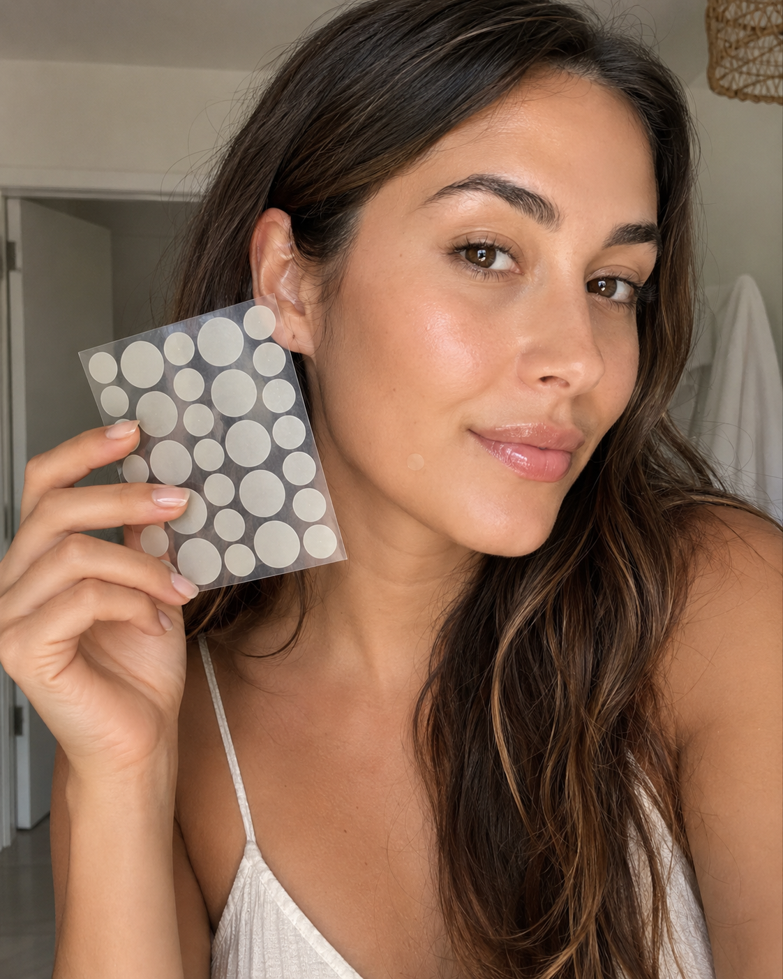 Mujer sosteniendo parches Veluna Skin